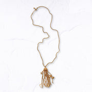 Multi tassel charm long mesh necklace