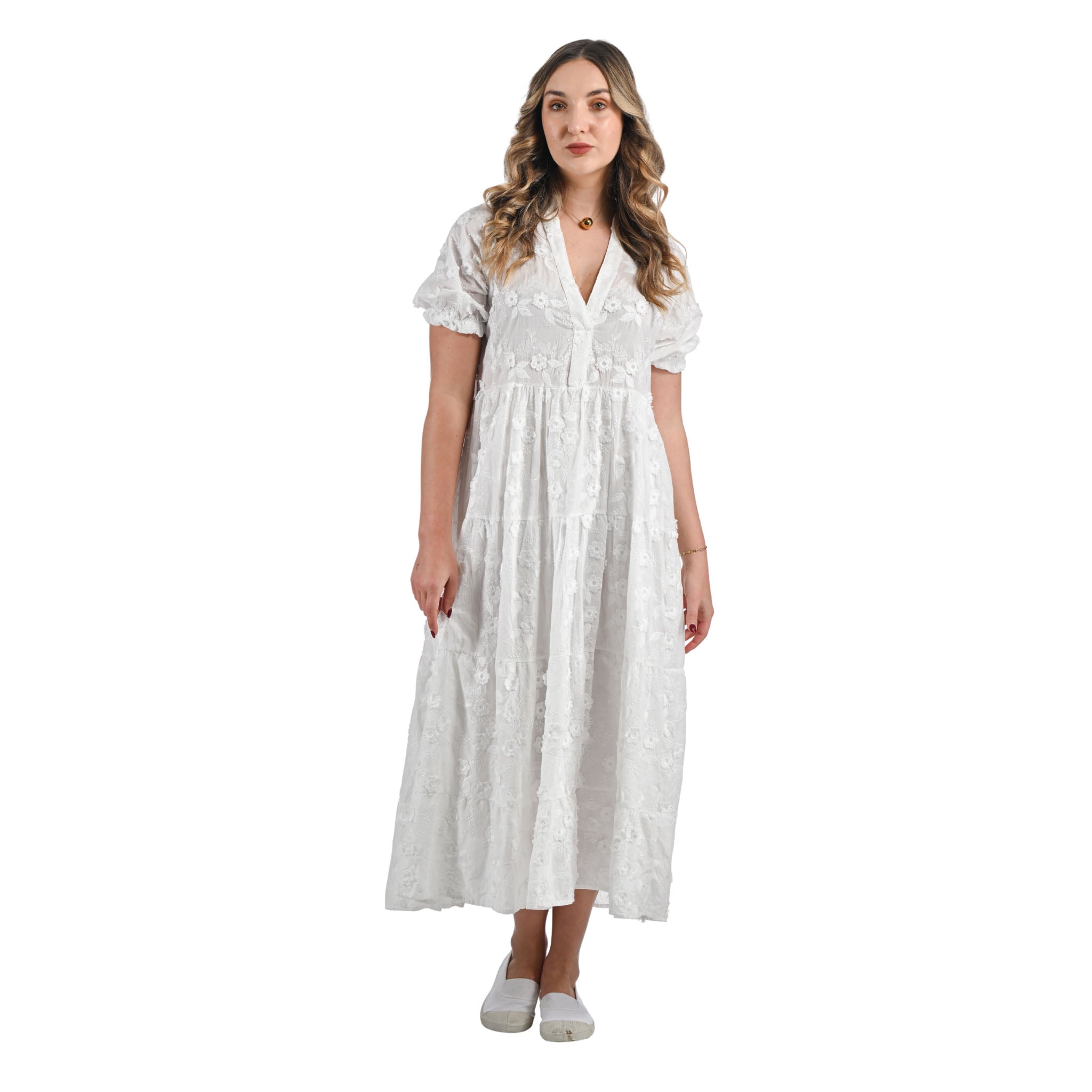Anglaise flower tiered maxi dress
