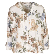 Hooded giant floral print linen mix jacket