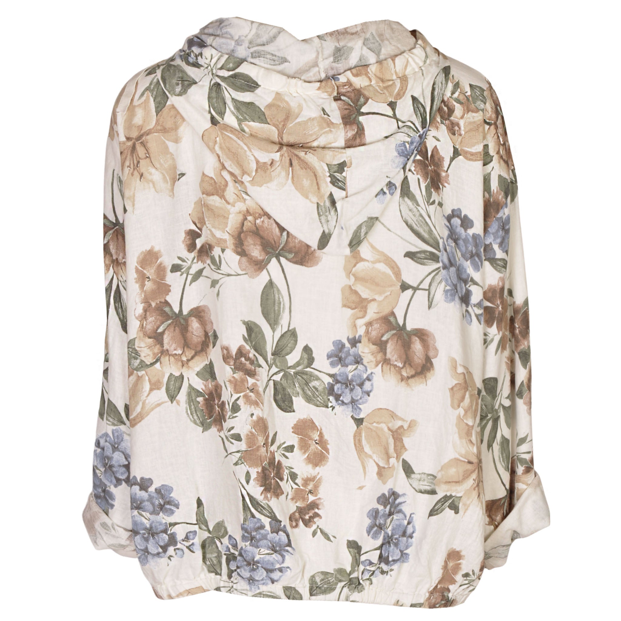 Hooded giant floral print linen mix jacket