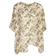 Oversized asymmetrical leaf print top