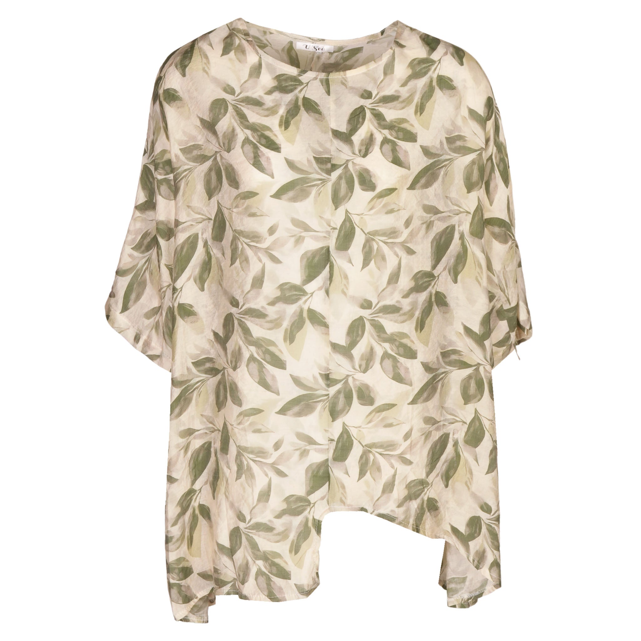 Oversized asymmetrical leaf print top