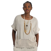 Crochet border linen mix top