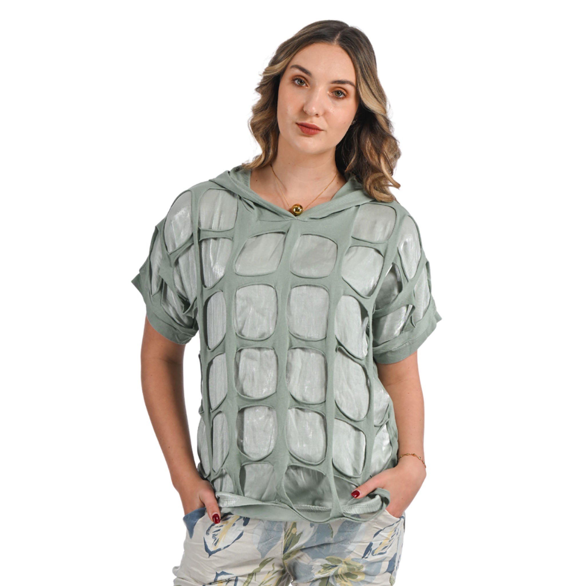 Hooded 2 texture hole top