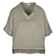 Linen mix boxy v-neck top