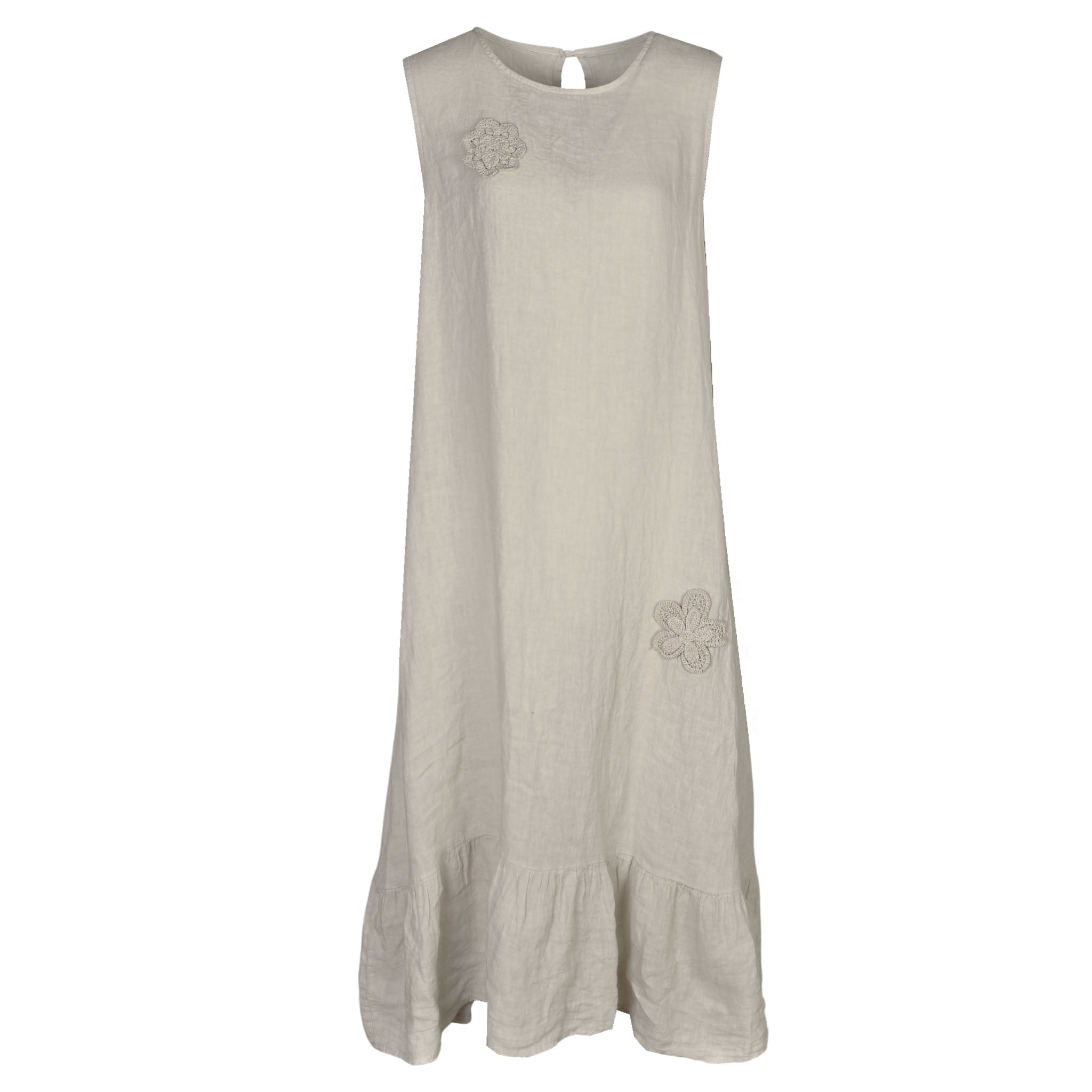 Crochet flower sleeveless linen maxi dress