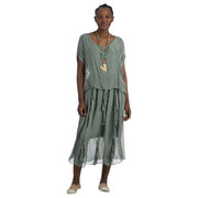 Double layer silk frill maxi dress