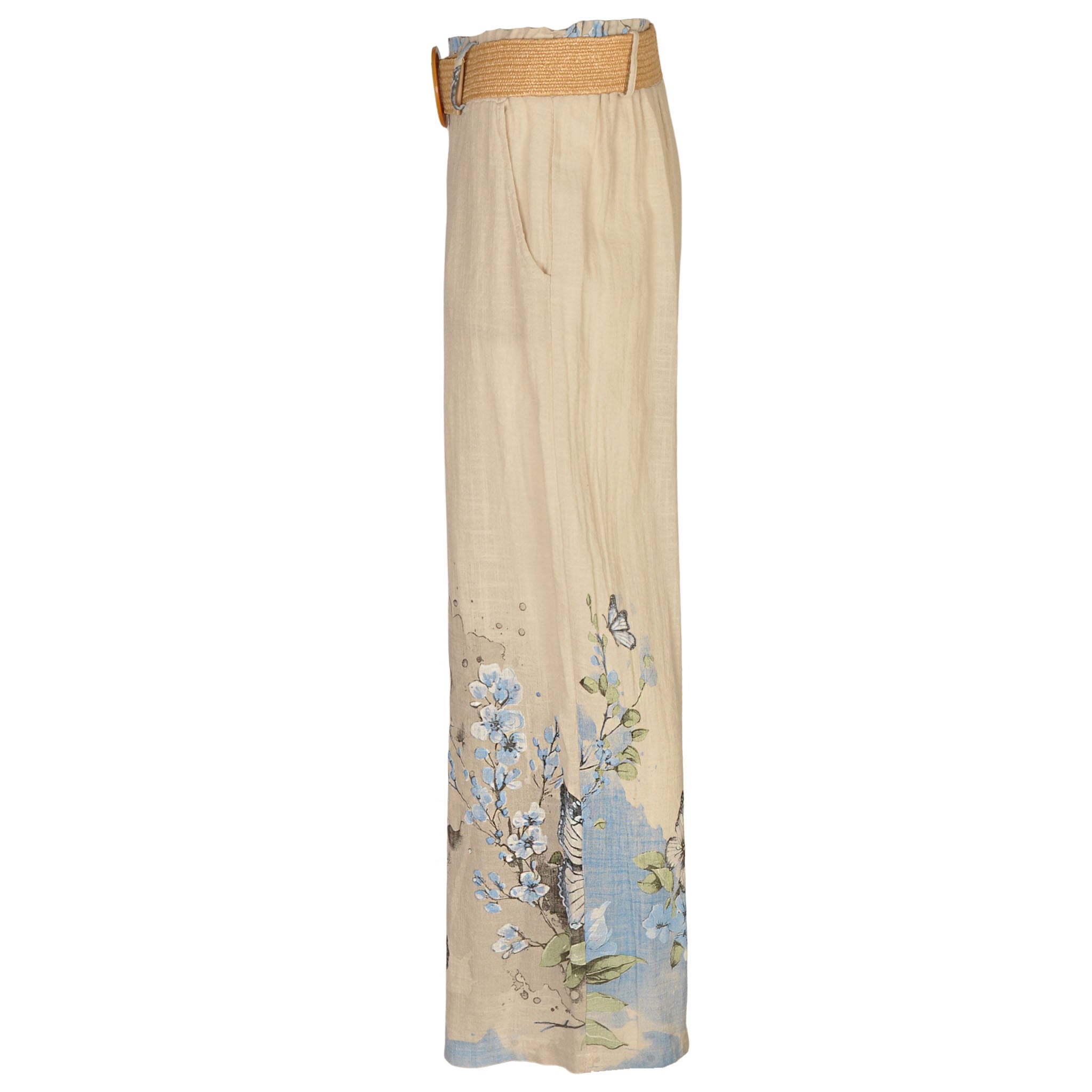 Belted butterfly print border pant