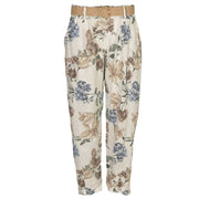 Giant floral print belted linen mix pant