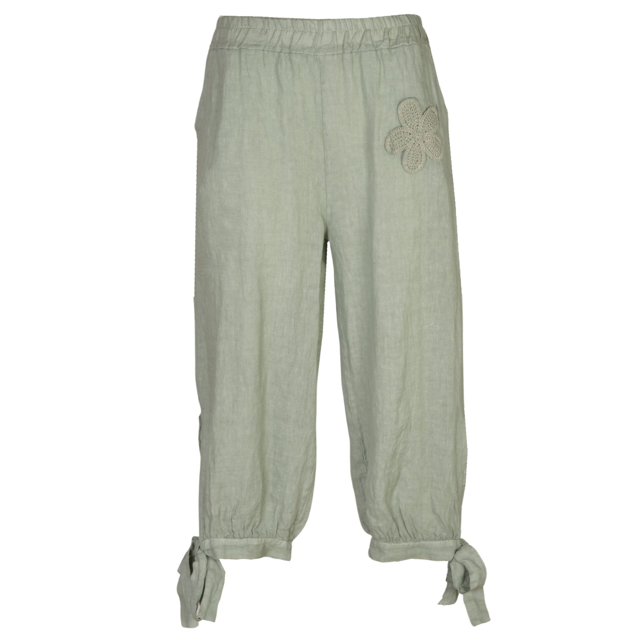 Crochet flower tie linen pant
