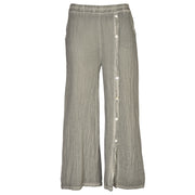 Button detail front slit linen mix pant