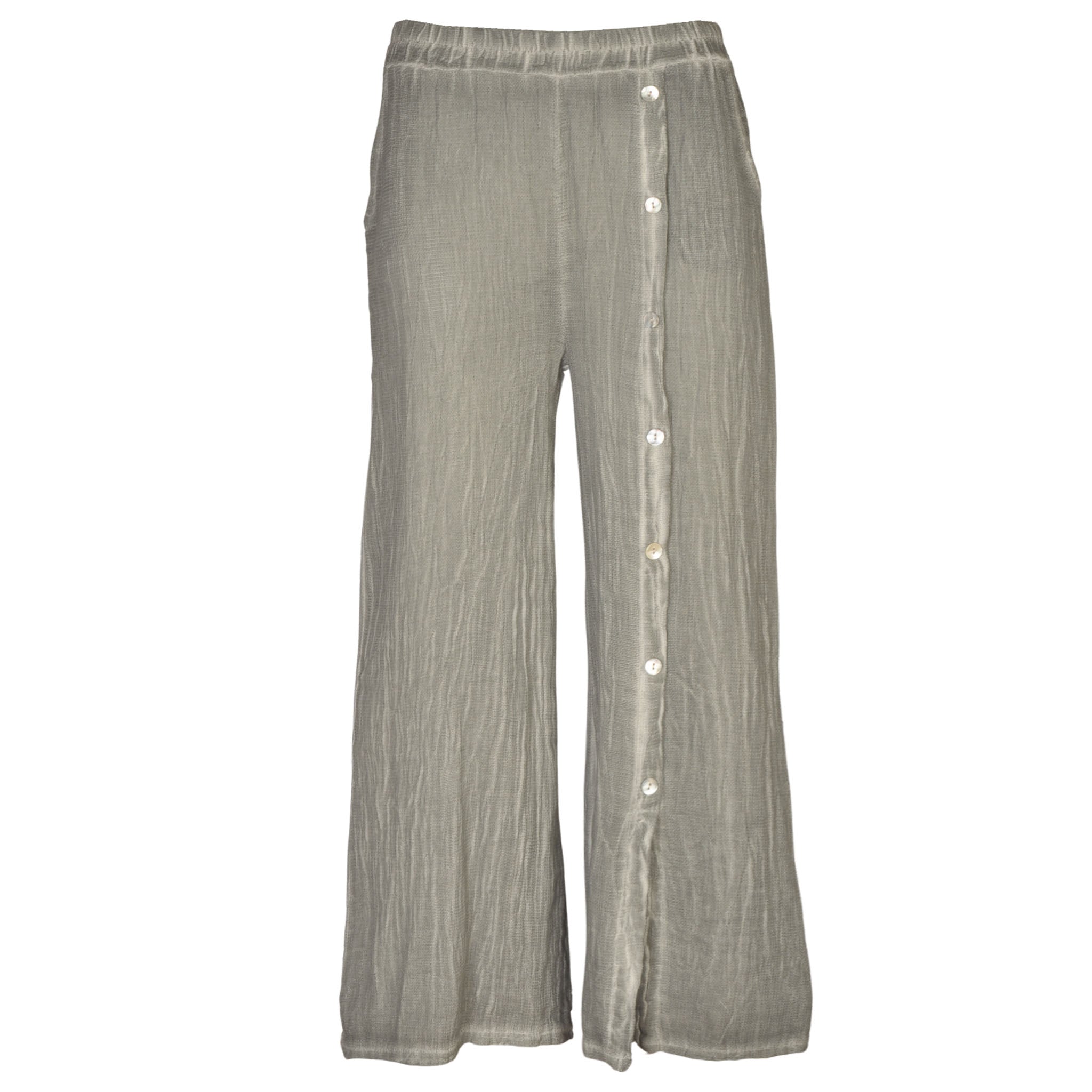 Button detail front slit linen mix pant