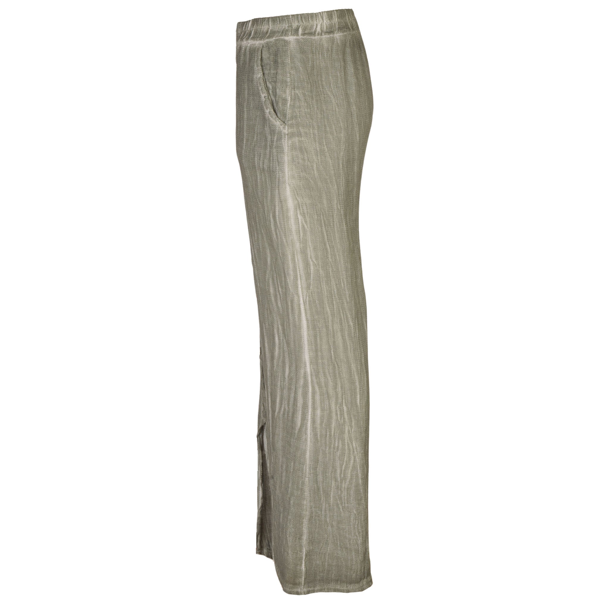 Button detail front slit linen mix pant