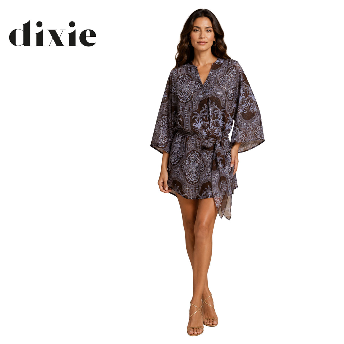 Dixie heraldic palm dring front tie dress