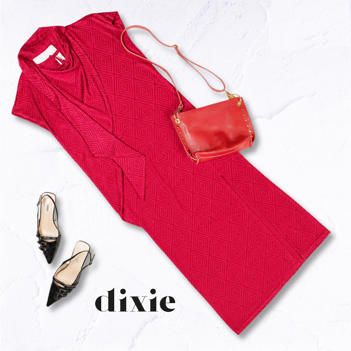 Dixie draped neck mock wrap jacquard dress maxi