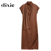 Dixie draped neck mock wrap jacquard dress maxi