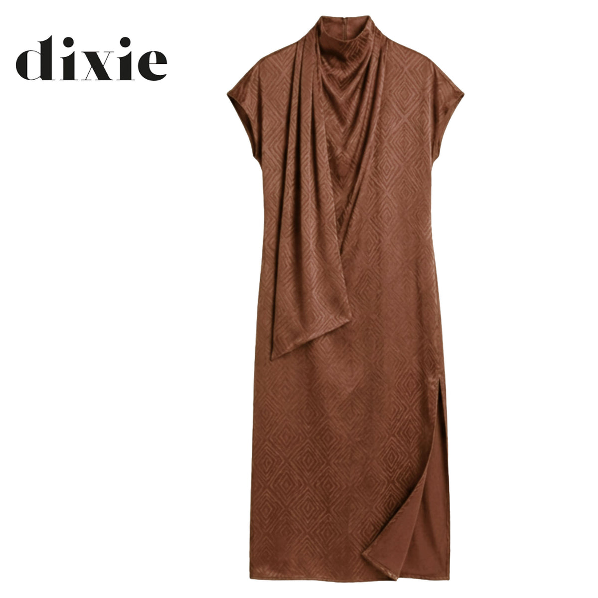 Dixie draped neck mock wrap jacquard dress maxi
