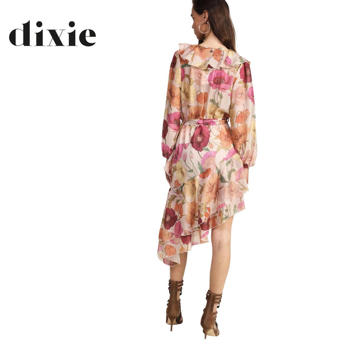Dixie poppy print asymetric dress