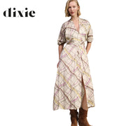 Dixie check print pleat detail dress maxi
