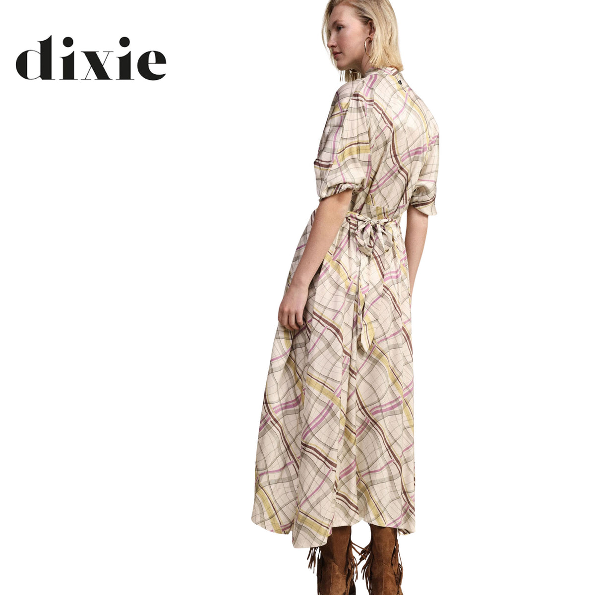Dixie check print pleat detail dress maxi