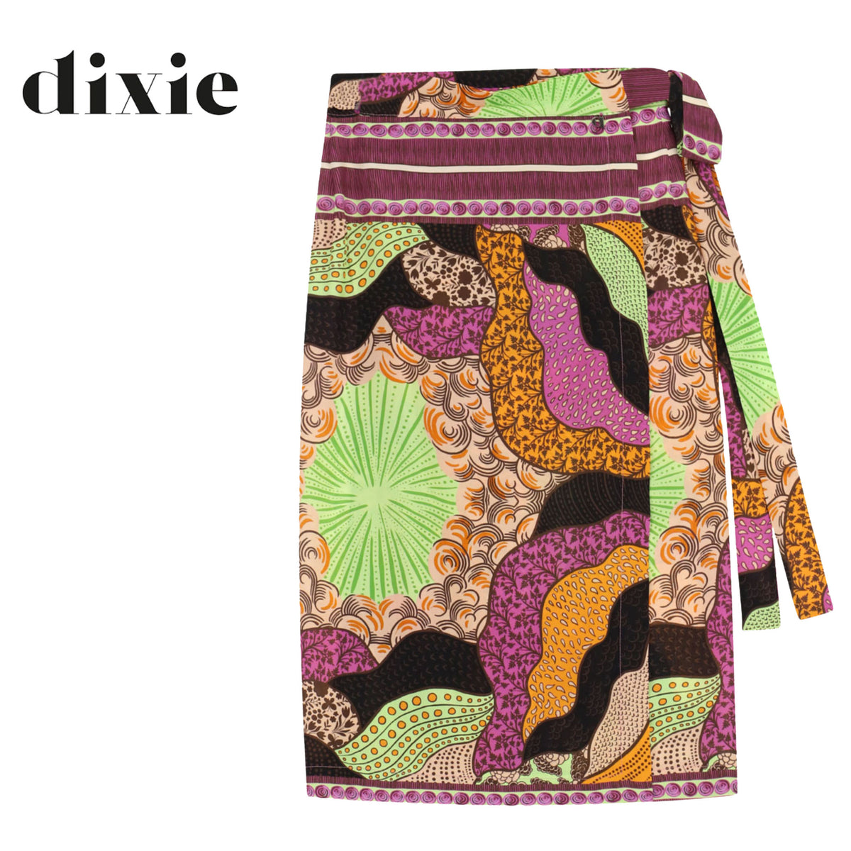 Dixie geometric wavey stripe side tie skirt midi