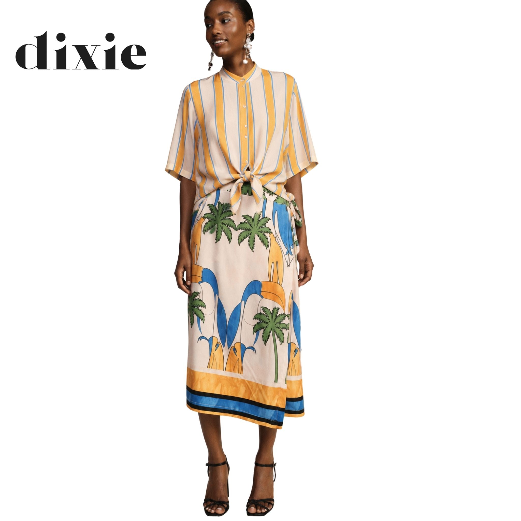 Dixie palm parrot print wrap skirt