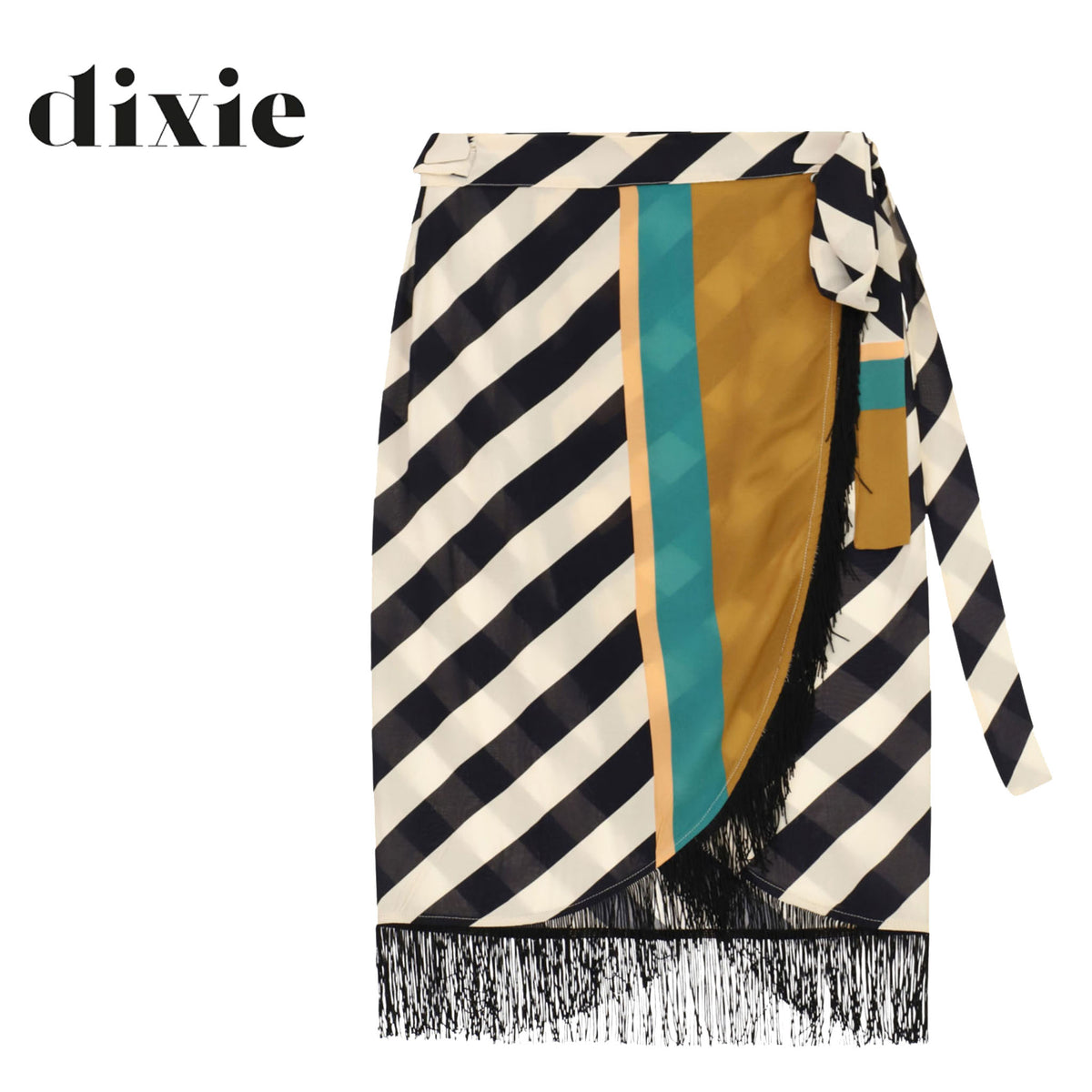 Dixie stripe tassel detail wrap skirt midi