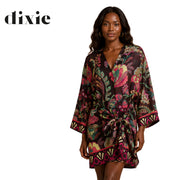 Dixie floral heraldic print front tie shirt dress