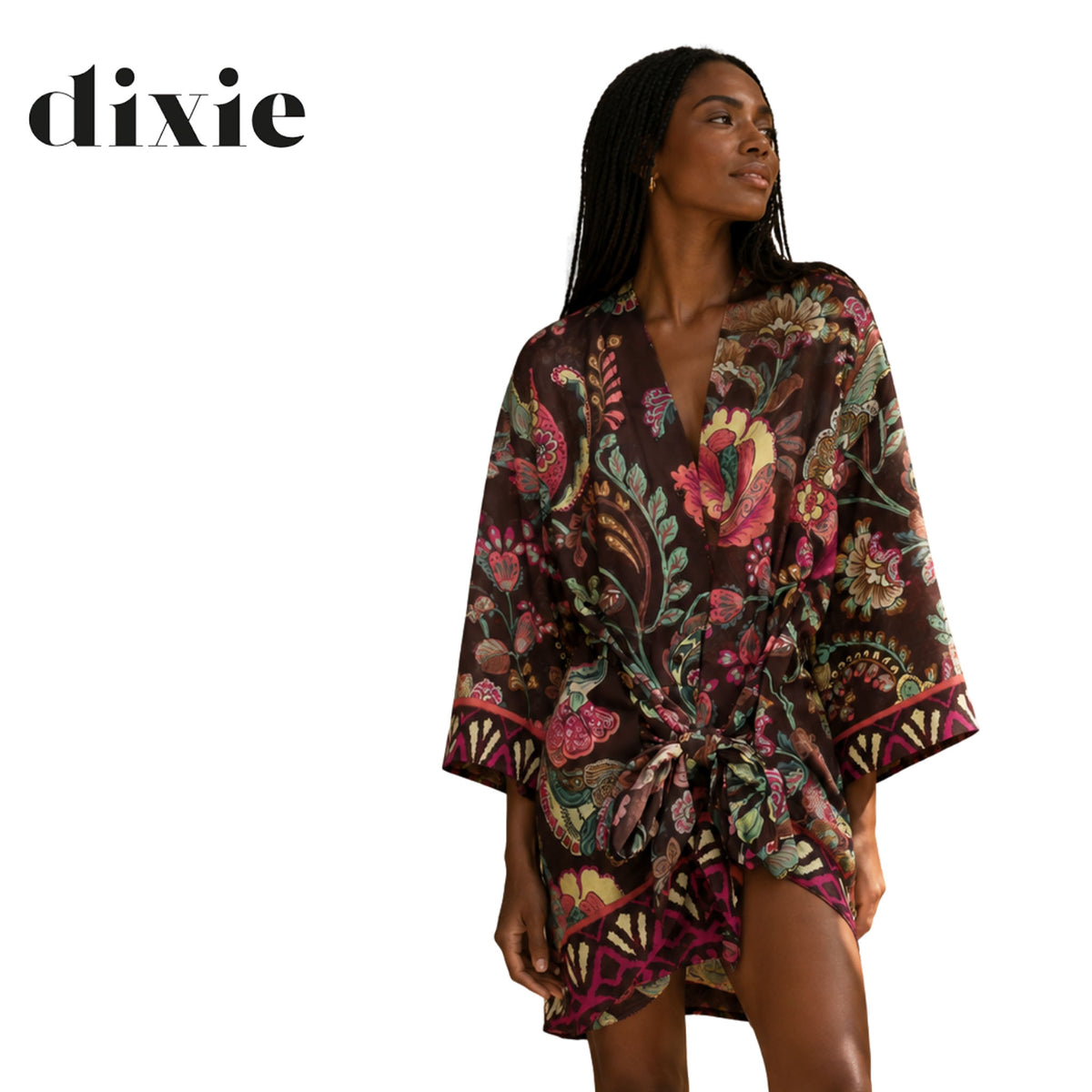 Dixie floral heraldic print front tie shirt dress
