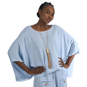 Raw edge linen mix boxy top