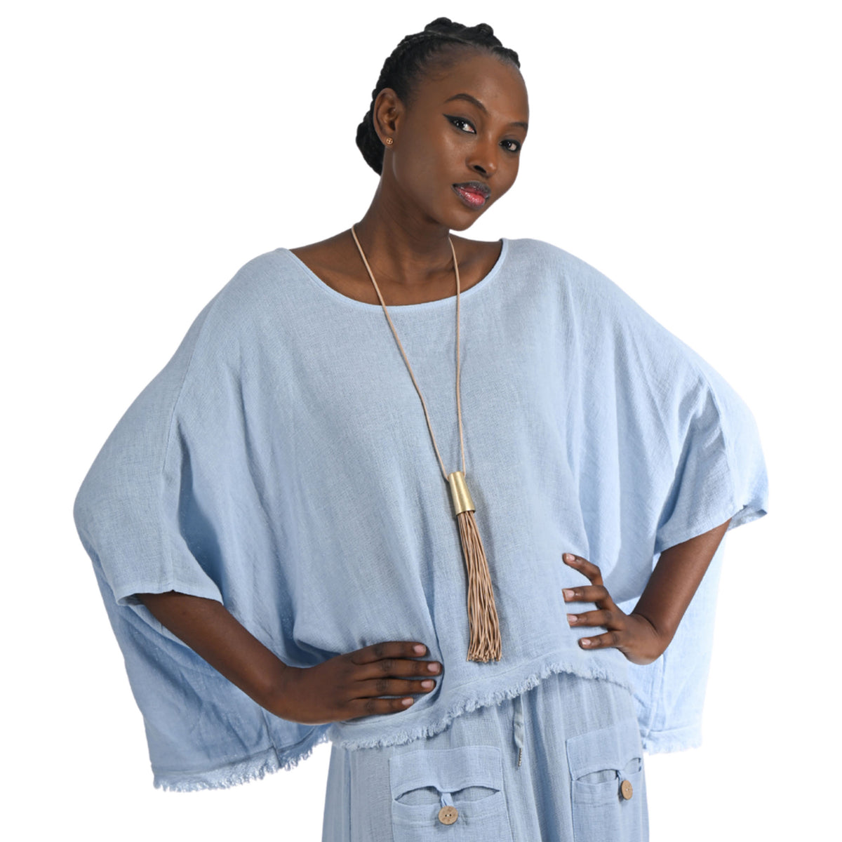 Raw edge linen mix boxy top