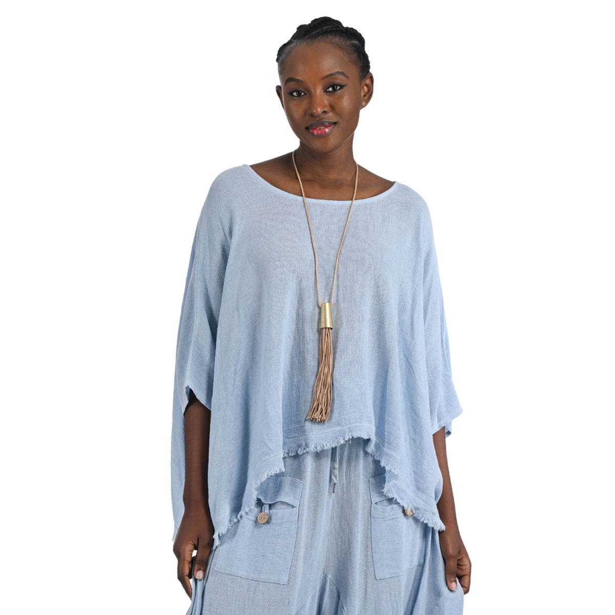 Raw edge linen mix boxy top