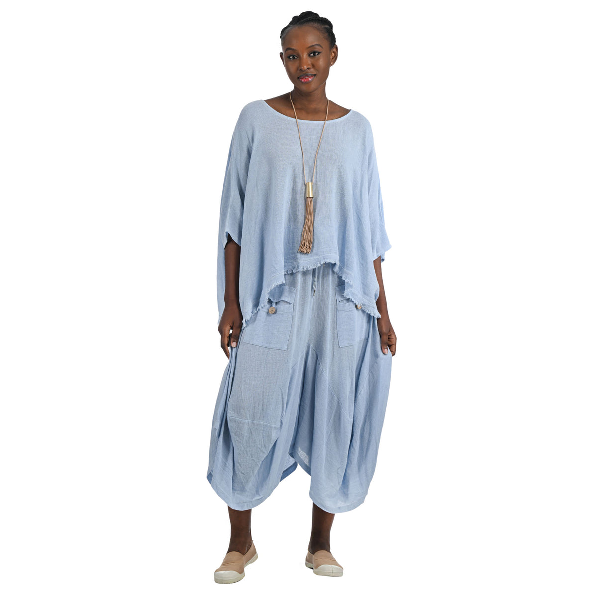 Pointy linen mix harem pant
