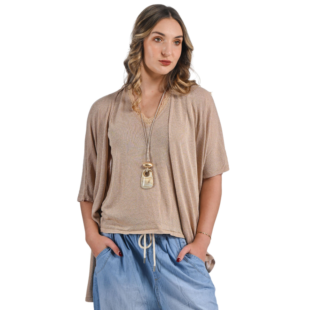 Lurex batwing cardi