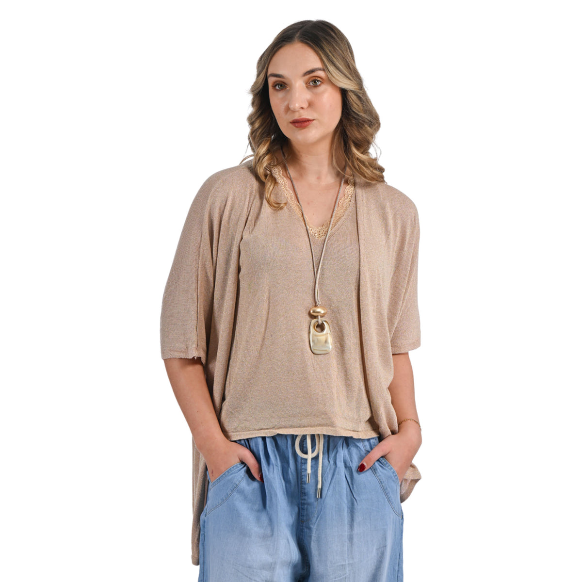 Lurex batwing cardi