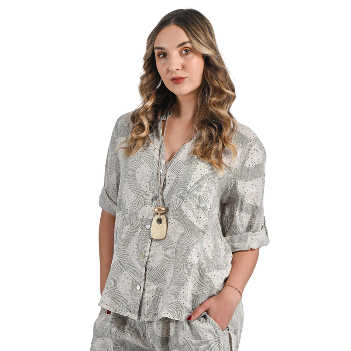 Infinity knot print linen shirt