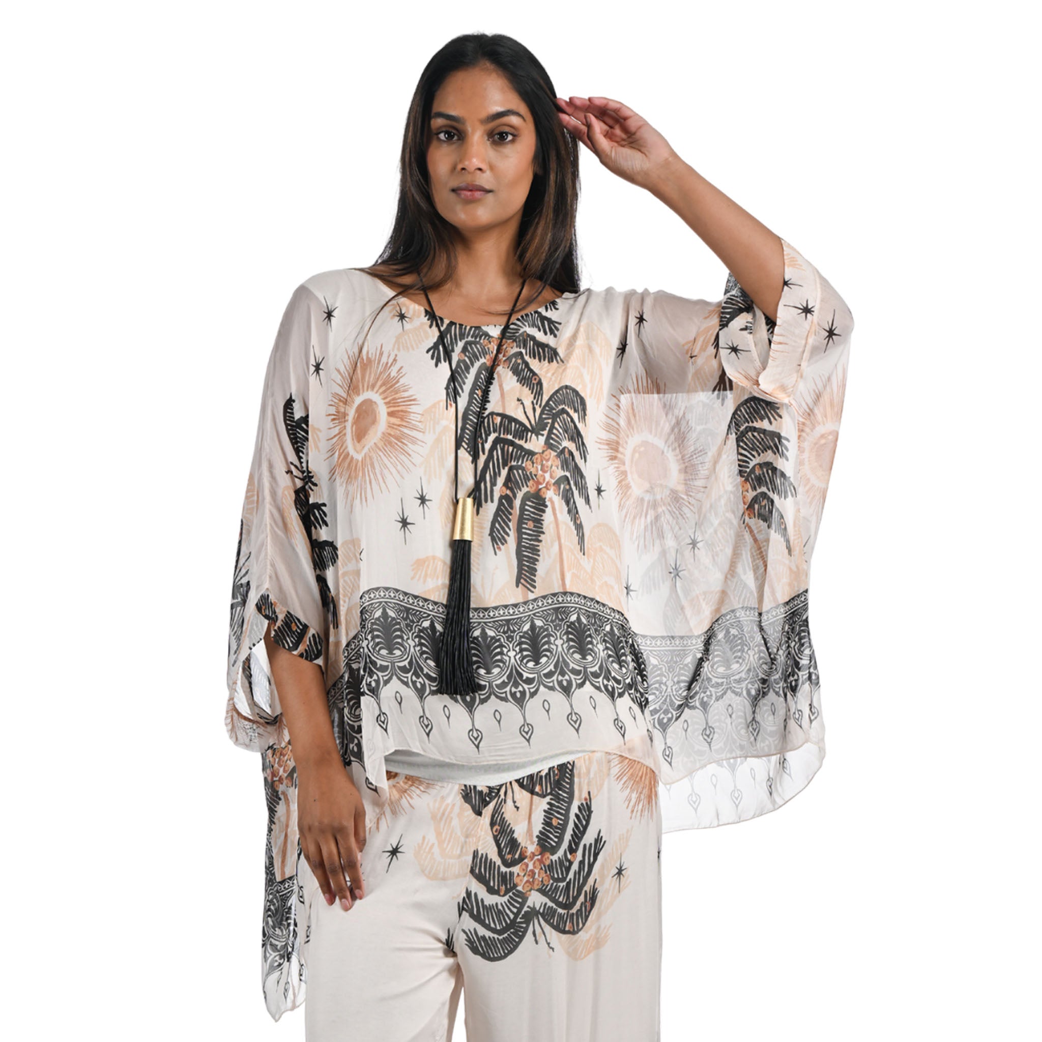 Palm tree print double layered top