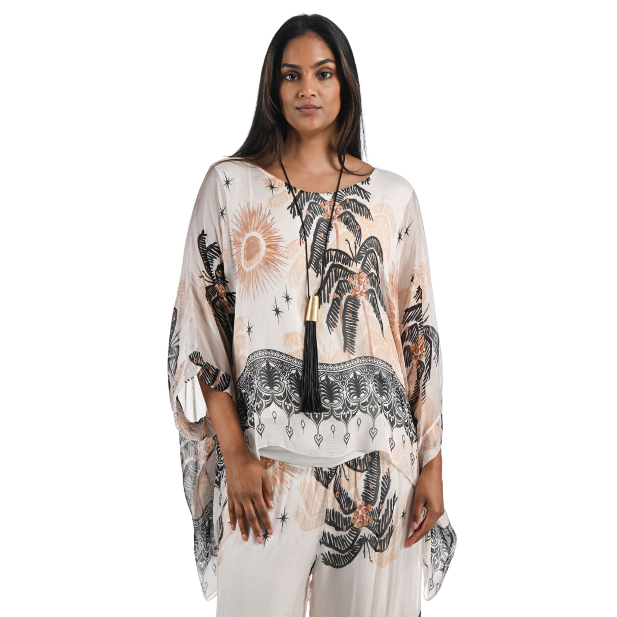 Palm tree print double layered top