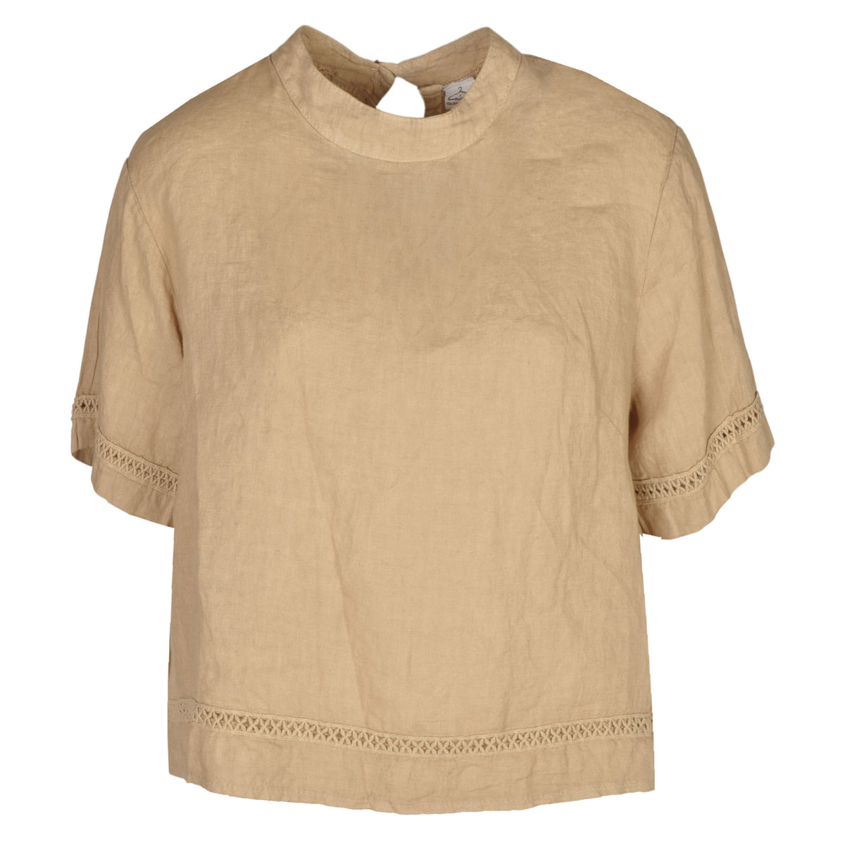 Crochet inset boxy linen top