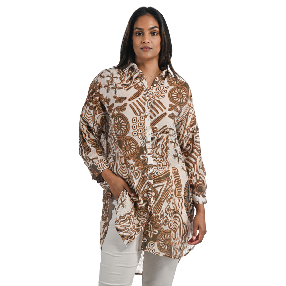 Ethinic print long shirt