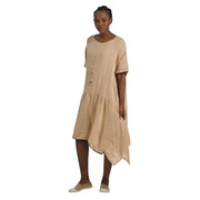 Three button dropped waist linen dress