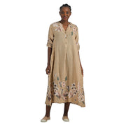 Flower print border linen maxi dress