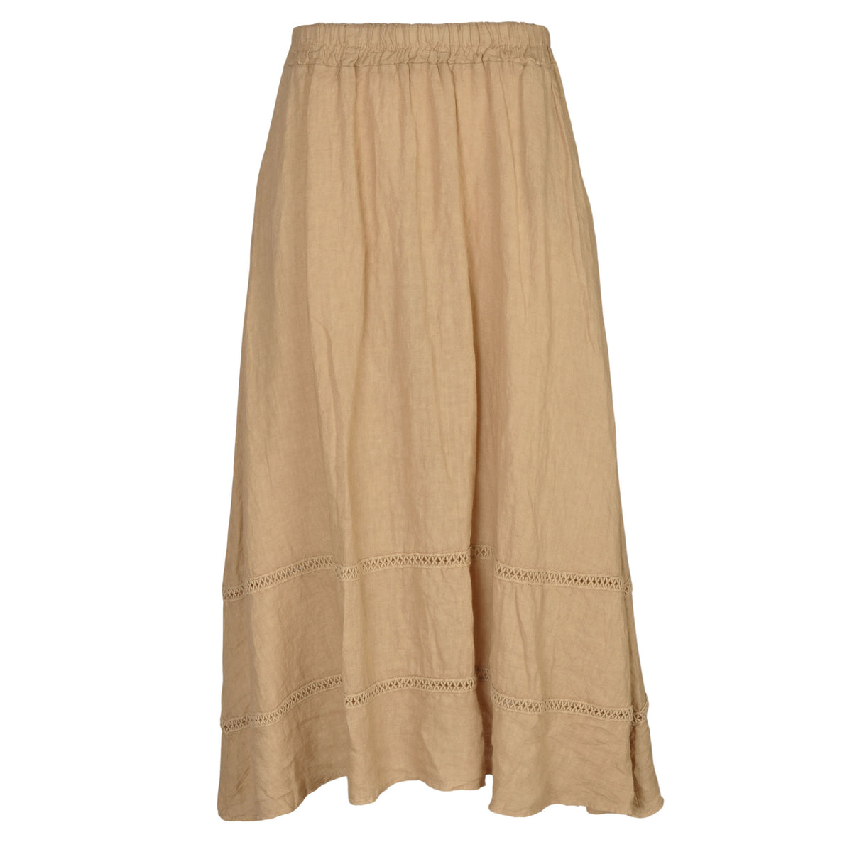 Crochet inset linen maxi skirt