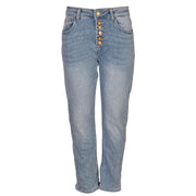Ribbed camelia button jeans