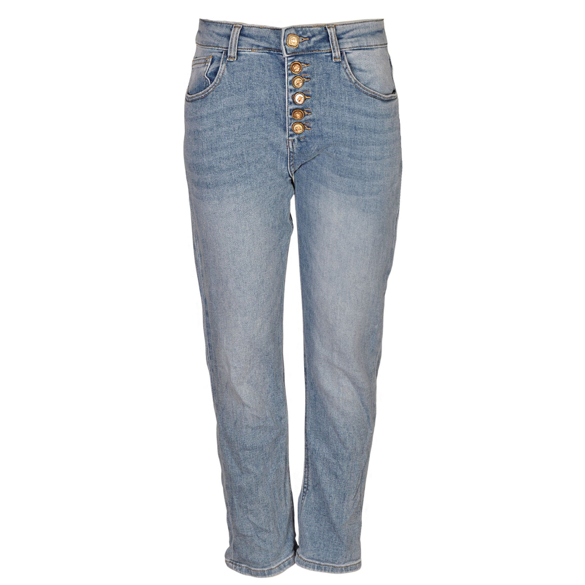 Ribbed camelia button jeans