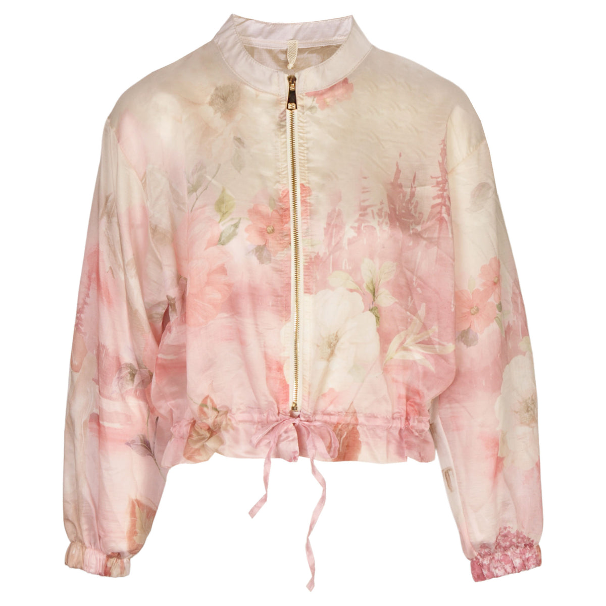 Border floral silky bomber