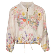 Word spring flower print bomber