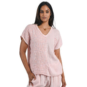 Cornelli embroidered glitter trim linen top