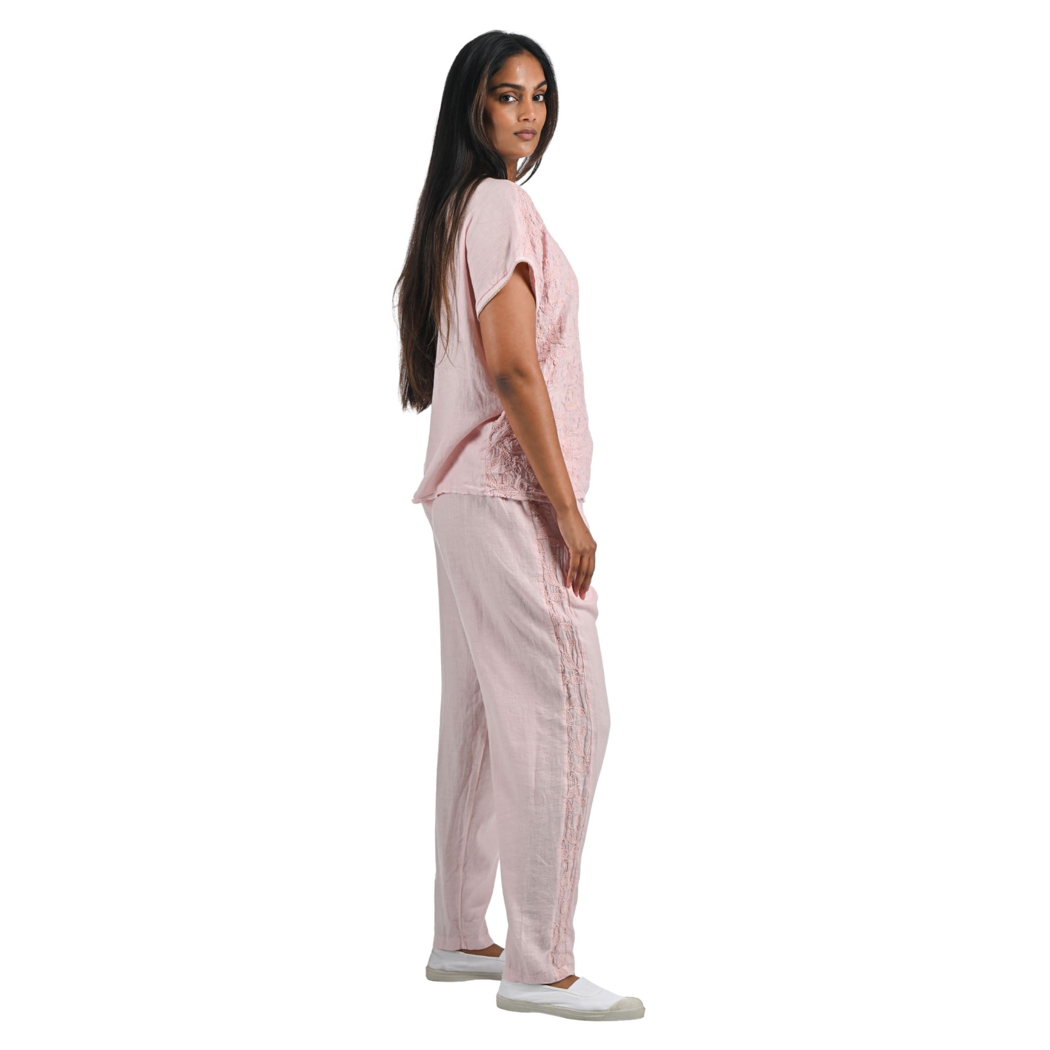 Cornelli embroidered glitter trim linen top