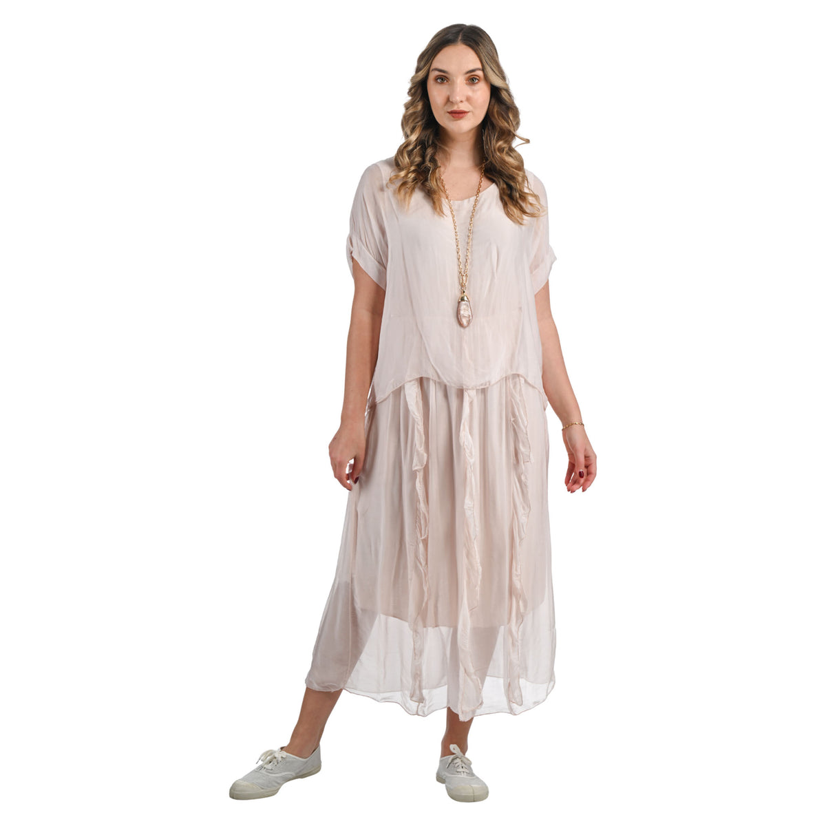 Double layer silk frill maxi dress